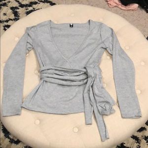 Gray cotton faux wrap shirt